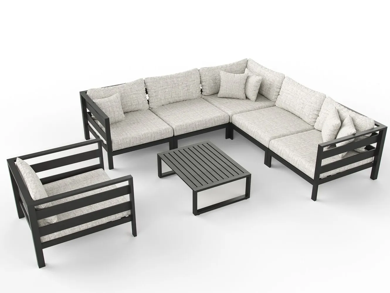 ARTELIA Adriano L Gartenlounge für 6 Personen, anthrazit/grau, Aluminium/Polyacryl, inkl. Kissen & Couchtisch