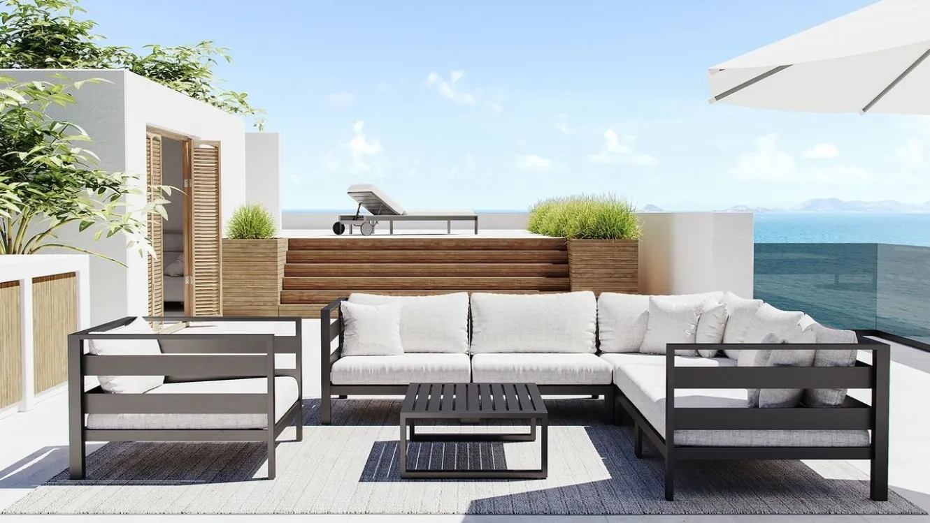 ARTELIA Adriano L Gartenlounge für 6 Personen, anthrazit/grau, Aluminium/Polyacryl, inkl. Kissen & Couchtisch