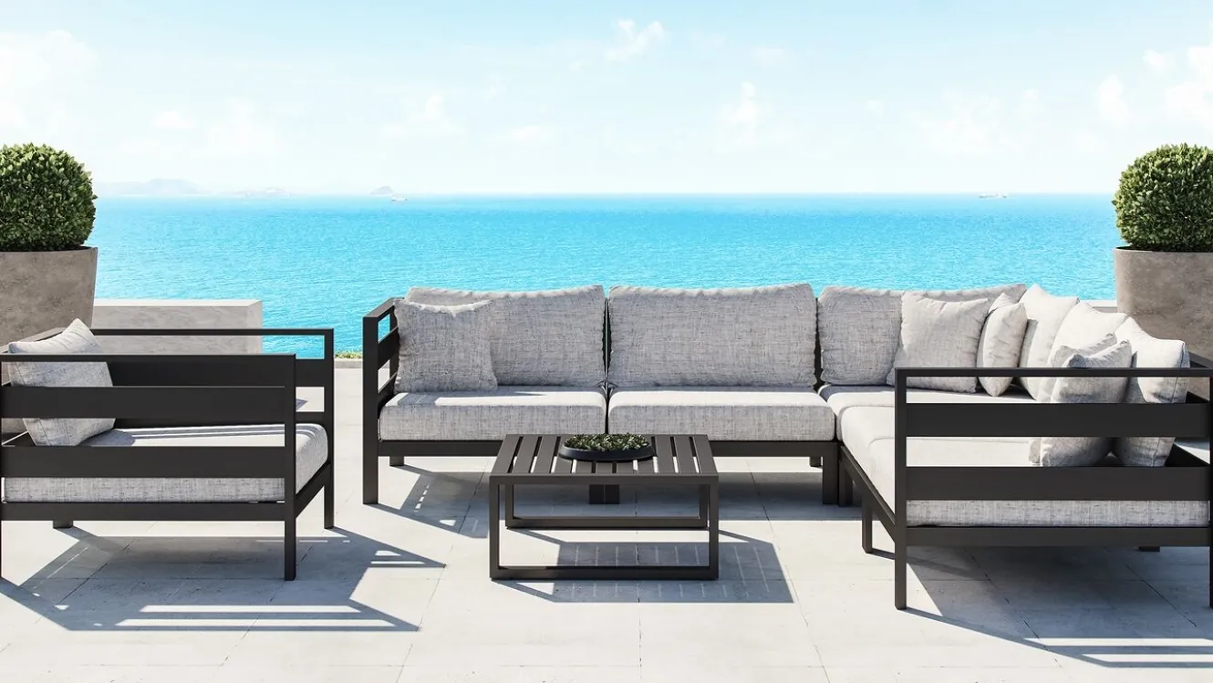 ARTELIA Adriano L Gartenlounge für 6 Personen, anthrazit/grau, Aluminium/Polyacryl, inkl. Kissen & Couchtisch