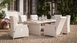 ARTELIA Bariya L Garten-Essgruppe, beige, Polyrattan, Tisch inkl. 6 Dining Sessel & Auflagen, verstellbar