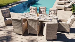 ARTELIA Bariya XL Garten-Essgruppe, beige/grau, Polyrattan/Glas, Tisch inkl. 8 verstellbare Sessel und Polster