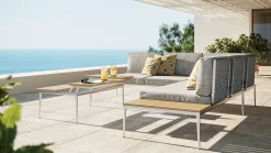 ARTELIA Basso Gartenlounge für 5 Personen, grau/naturbelassen, Edelstahl/Rope, verstellbarer Tisch, inkl. Polster und Kissen