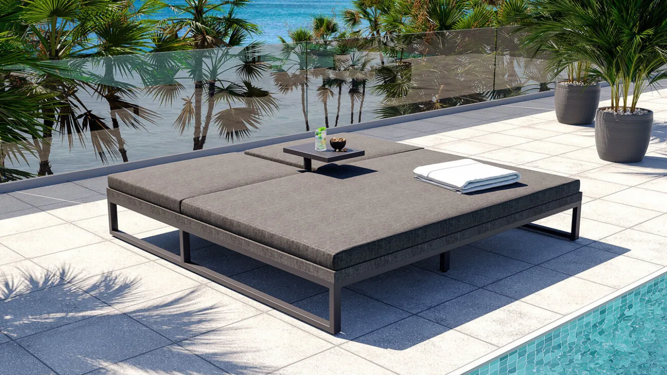 ARTELIA Bellaco Outdoor Doppelliege, anthrazit, Alu/Polyacryl, inkl. Beistelltisch