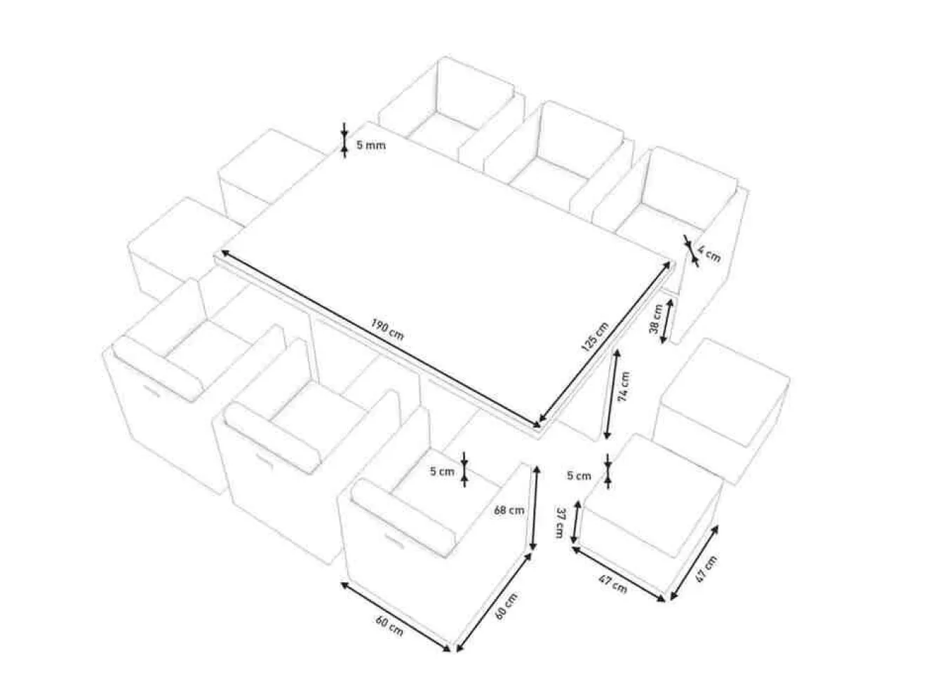 ARTELIA Boreas L Garten-Essgruppe mit 6 Sesseln, schwarz, Alu/Polyrattan, inkl. Kissen & 4 Hocker