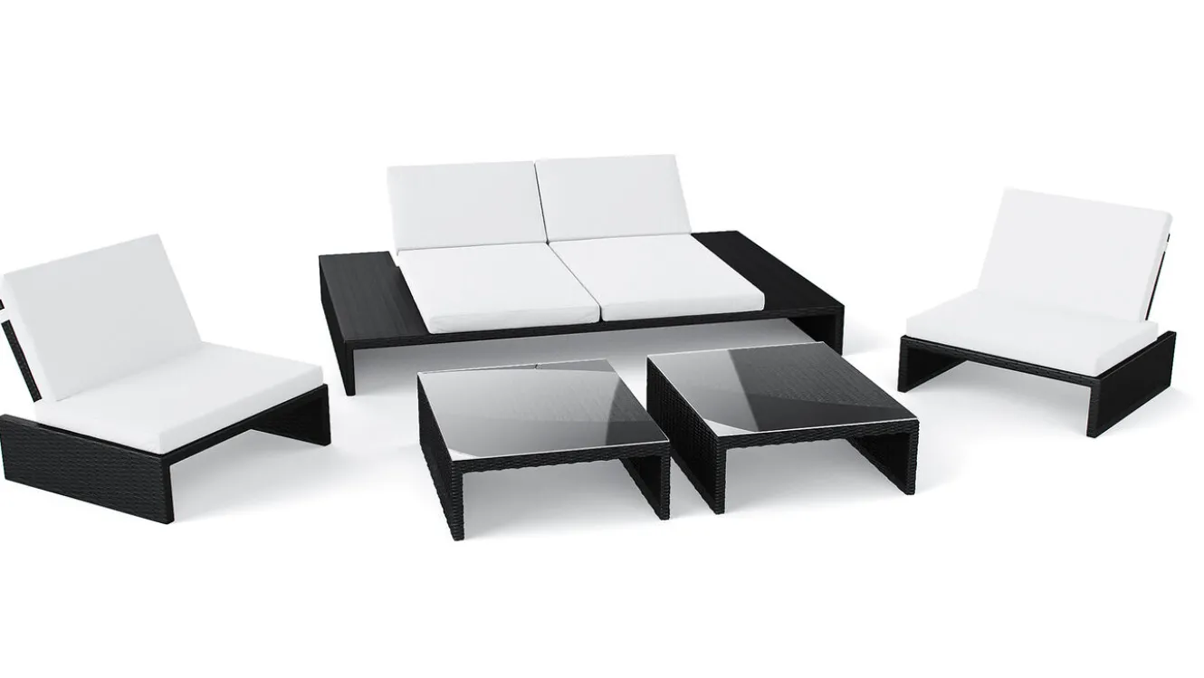 ARTELIA Estoria L Gartenlounge für 4 Personen, schwarz/weiß, Polyrattan/Glas, waschbare Bezüge, hohe Belastbarkeit