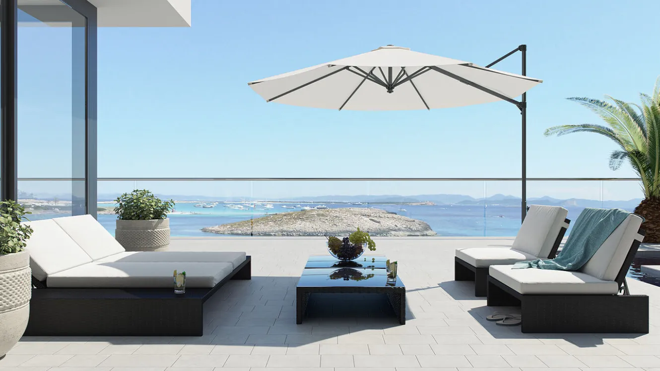ARTELIA Estoria L Gartenlounge für 4 Personen, schwarz/weiß, Polyrattan/Glas, waschbare Bezüge, hohe Belastbarkeit