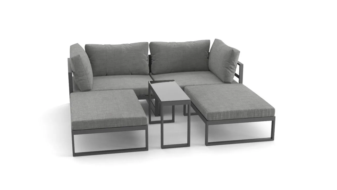 ARTELIA Geneva Gartenlounge, 5-teilig, anthrazit/grau, Alu/Glas, flexibel verstellbar