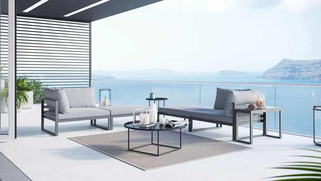 ARTELIA Geneva Gartenlounge, 5-teilig, anthrazit/grau, Alu/Glas, flexibel verstellbar