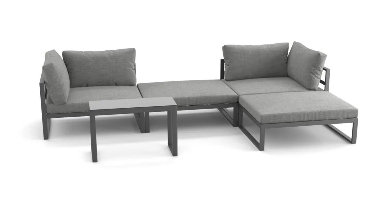 ARTELIA Geneva Gartenlounge, 5-teilig, anthrazit/grau, Alu/Glas, flexibel verstellbar