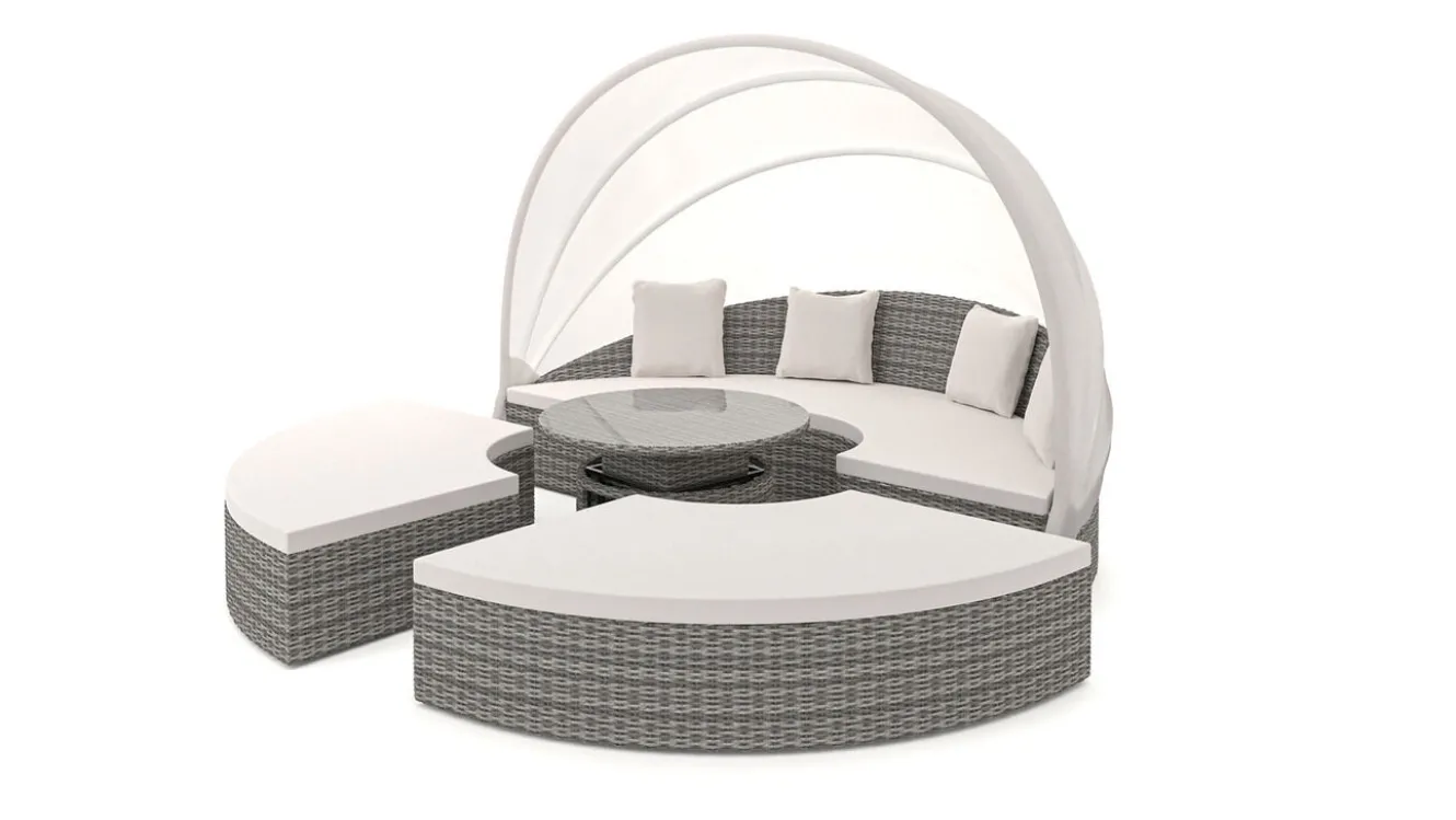 ARTELIA Hummel Plus Sonneninsel, grau/beige, Alu/Polyrattan, höhenverstellbarer Tisch, Sonnenschutz und Sichtschutz