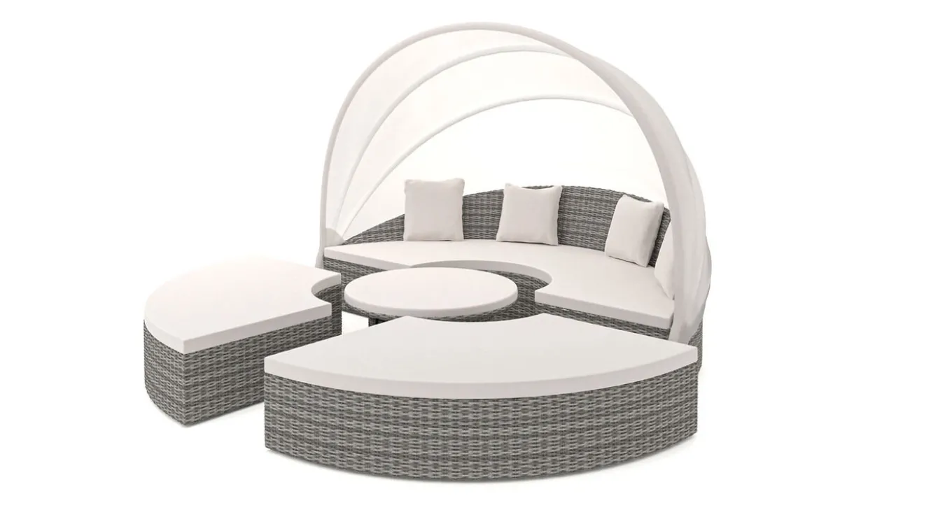 ARTELIA Hummel Plus Sonneninsel, grau/beige, Alu/Polyrattan, höhenverstellbarer Tisch, Sonnenschutz und Sichtschutz
