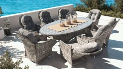 ARTELIA Livia Relax XL Garten-Essgruppe mit 8 Sesseln, grau, Polyrattan, ovaler Tisch, inkl. Kissen