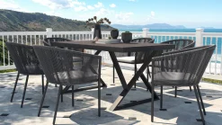 ARTELIA Malta L Garten-Essgruppe, grau, Alu/Spraystone, 6 Rope-Sessel inkl. Sitzkissen