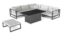 ARTELIA Matteo Corner Gartenlounge mit Feuertisch für 5 Personen, anthrazit/grau, Aluminium, inkl. Kissen & Hocker