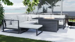 ARTELIA Matteo Corner Gartenlounge mit Feuertisch für 5 Personen, anthrazit/grau, Aluminium, inkl. Kissen & Hocker