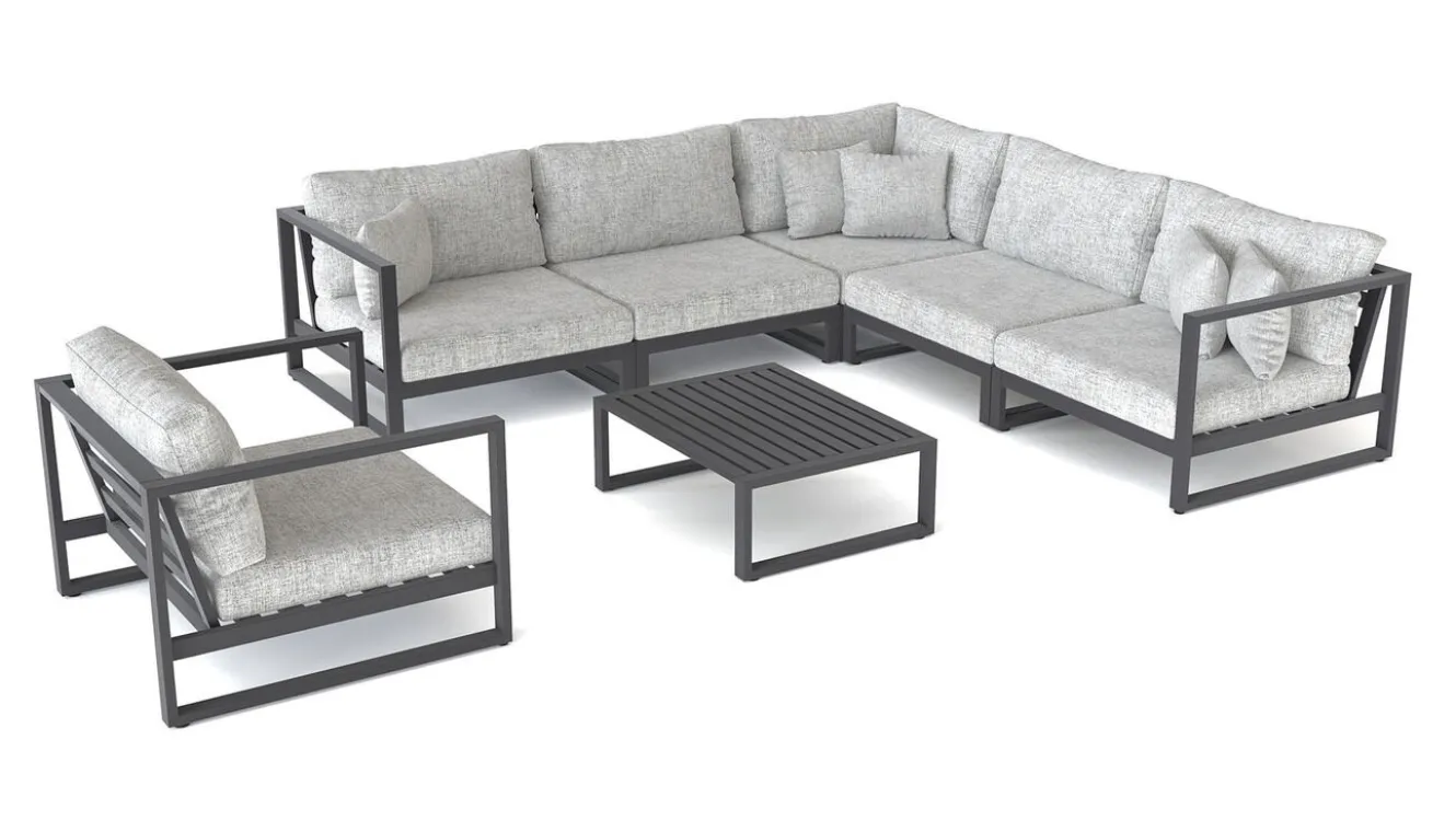 ARTELIA Matteo L Gartenlounge für 6 Personen, anthrazit/grau, Alu/Polyacryl, inkl. Couchtisch und Kissen
