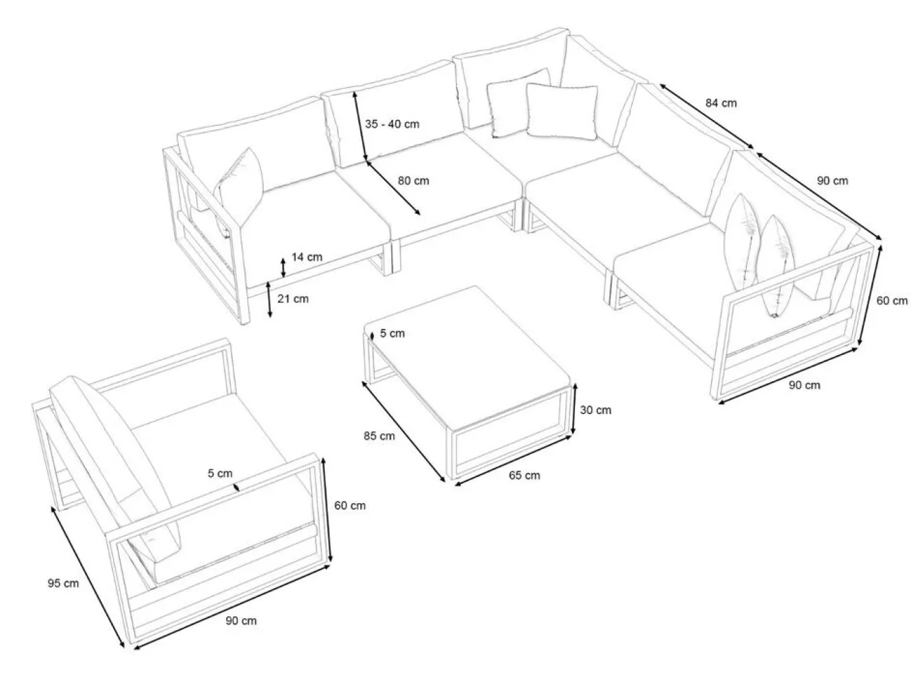 ARTELIA Matteo L Gartenlounge für 6 Personen, anthrazit/grau, Alu/Polyacryl, inkl. Couchtisch und Kissen