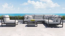 ARTELIA Matteo L Gartenlounge für 6 Personen, anthrazit/grau, Alu/Polyacryl, inkl. Couchtisch und Kissen