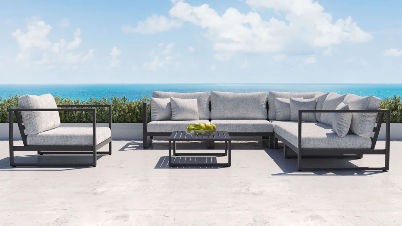 ARTELIA Matteo L Gartenlounge für 6 Personen, anthrazit/grau, Alu/Polyacryl, inkl. Couchtisch und Kissen