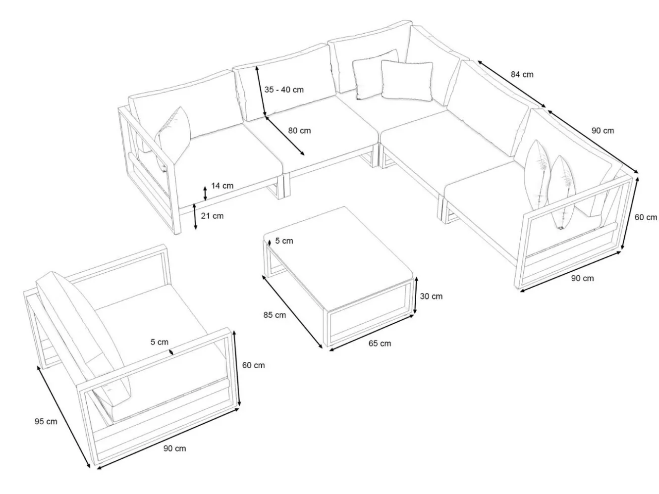 ARTELIA Matteo L Gartenlounge für 6 Personen, anthrazit/grau, Alu/Polyacryl, inkl. Couchtisch und Kissen