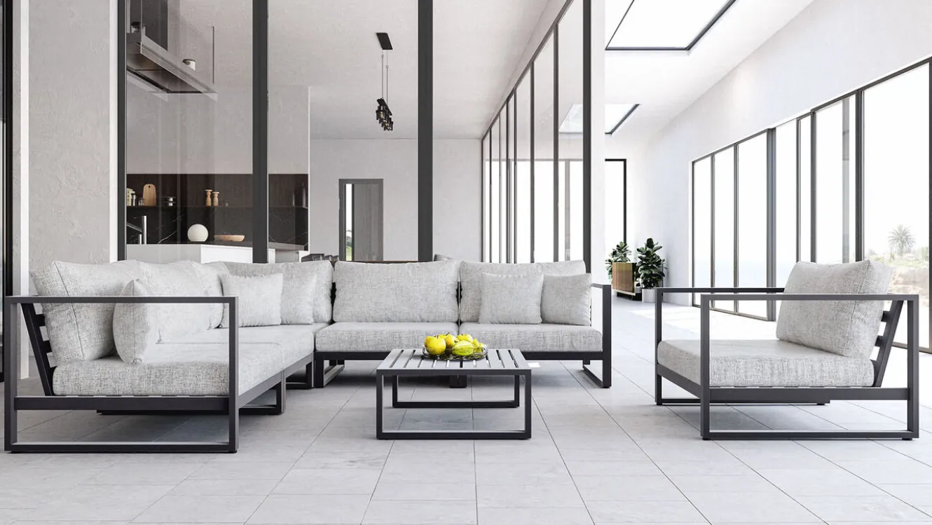 ARTELIA Matteo L Gartenlounge für 6 Personen, anthrazit/grau, Alu/Polyacryl, inkl. Couchtisch und Kissen