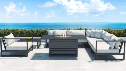 ARTELIA Matteo L Gartenlounge mit Feuertisch für 6 Personen, anthrazit/grau, Alu/Polyacryl, flexibel verstellbar