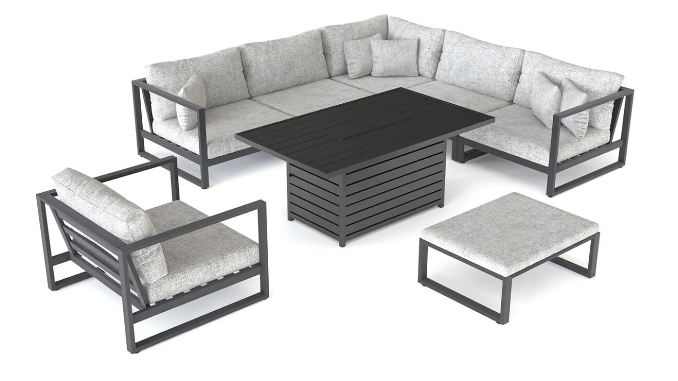 ARTELIA Matteo L Gartenlounge mit Feuertisch für 6 Personen, anthrazit/grau, Alu/Polyacryl, flexibel verstellbar