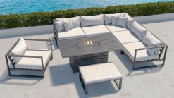 ARTELIA Matteo L Gartenlounge mit Feuertisch für 6 Personen, anthrazit/grau, Alu/Polyacryl, flexibel verstellbar
