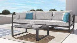 ARTELIA Matteo S Gartenlounge 3-Sitzer, anthrazit/grau, Aluminium, inkl. Polster & Hocker
