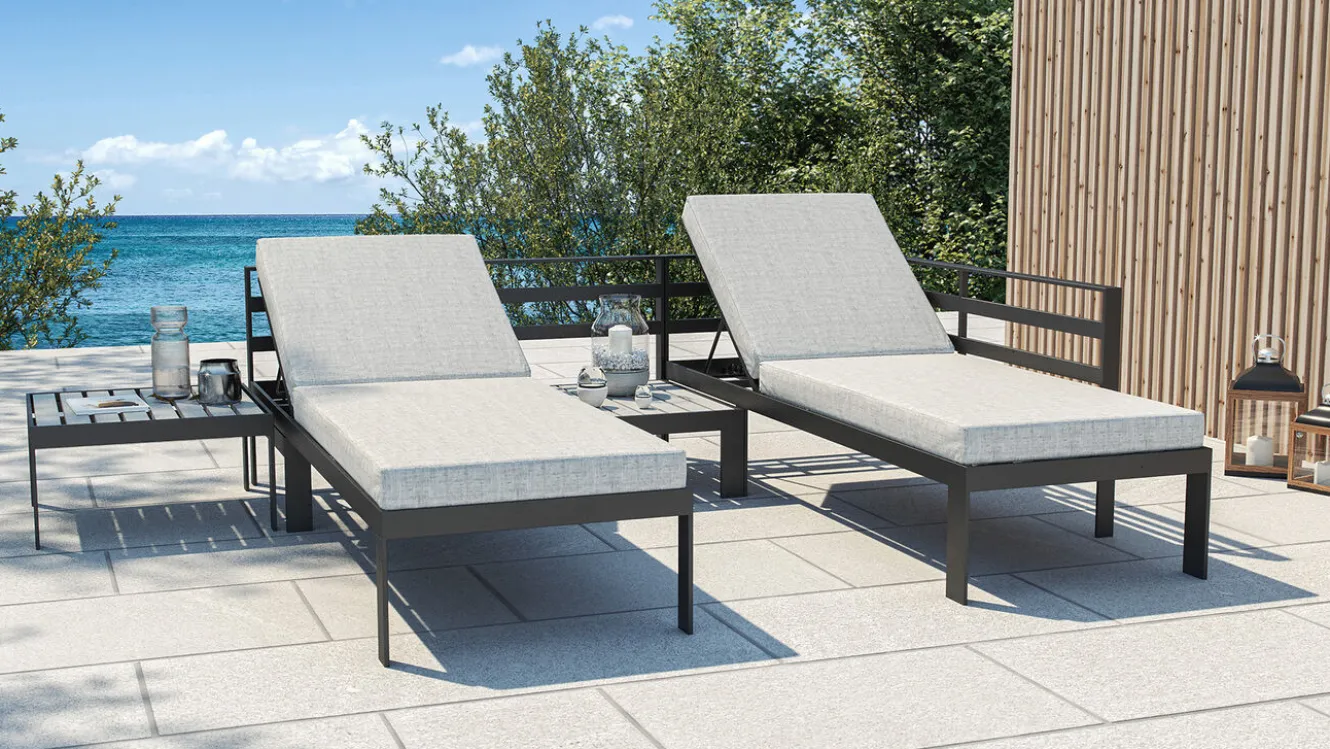 ARTELIA Meliya Gartenlounge, anthrazit/grau, Alu/Polywood, inkl. Kissen & Tisch, verstellbare Liegefunktion