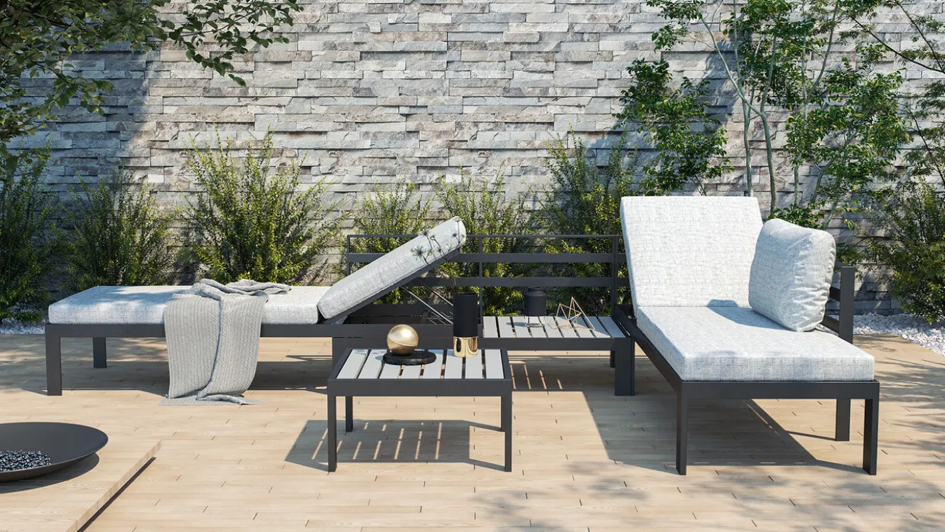 ARTELIA Meliya Gartenlounge, anthrazit/grau, Alu/Polywood, inkl. Kissen & Tisch, verstellbare Liegefunktion
