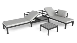 ARTELIA Meliya Gartenlounge, anthrazit/grau, Alu/Polywood, inkl. Kissen & Tisch, verstellbare Liegefunktion