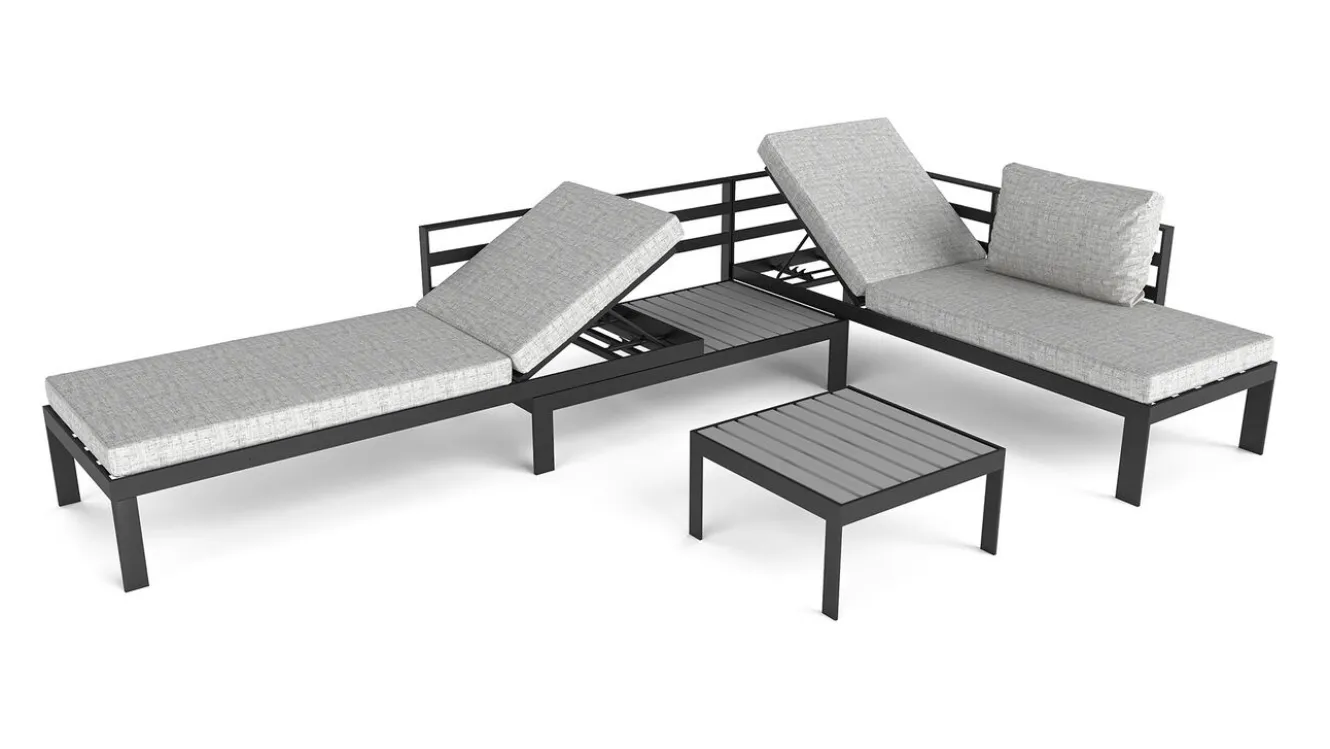 ARTELIA Meliya Gartenlounge, anthrazit/grau, Alu/Polywood, inkl. Kissen & Tisch, verstellbare Liegefunktion
