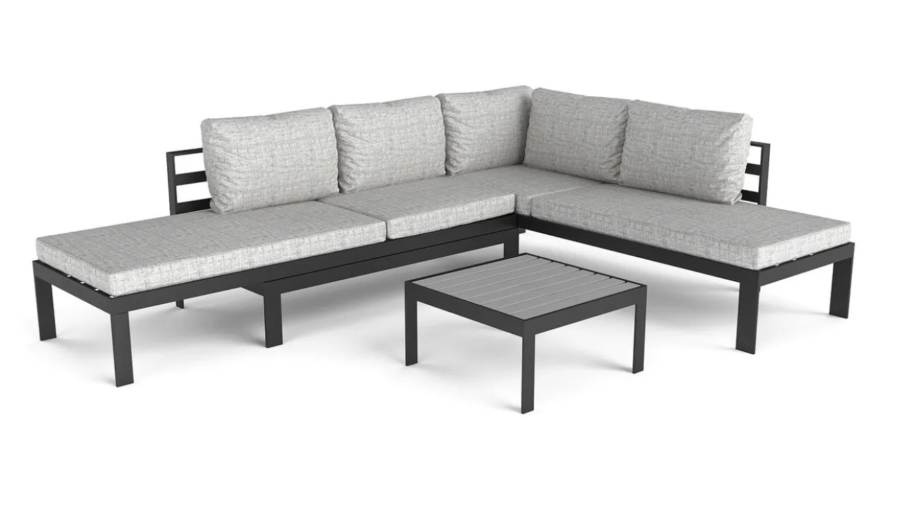 ARTELIA Meliya Gartenlounge, anthrazit/grau, Alu/Polywood, inkl. Kissen & Tisch, verstellbare Liegefunktion