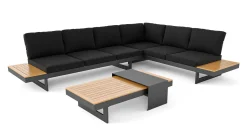 ARTELIA Monero Gartenlounge für 6 Personen, anthrazit/braun, Alu/Polywood, inkl. Couchtisch, verstellbare Rückenlehnen
