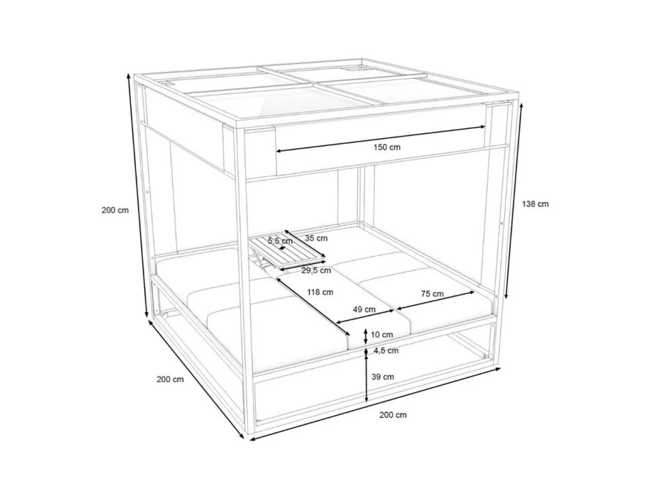 ARTELIA Montana Doppelliege, anthrazit/grau, Alu/Polyacryl, verstellbare Rückenlehne & Tisch, Sonnenschutz und Sichtschutz