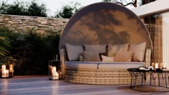 ARTELIA Oceana Sonneninsel, grau, Polyrattan/Polyacryl, mit Dach & drehbarem Hocker, Sonnenschutz und Sichtschutz