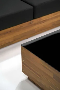 ARTELIA Piano Gartenlounge, naturbelassen/schwarz, Akazie/Glas, Ecksofa inkl. Sessel & Beistelltisch, langlebiges Material