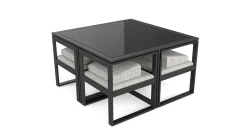 ARTELIA Ricardo Dining M Garten-Essgruppe, anthrazit/grau, Alu/Glas, inkl. 4 Sessel & Sitzkissen, platzsparendes Design