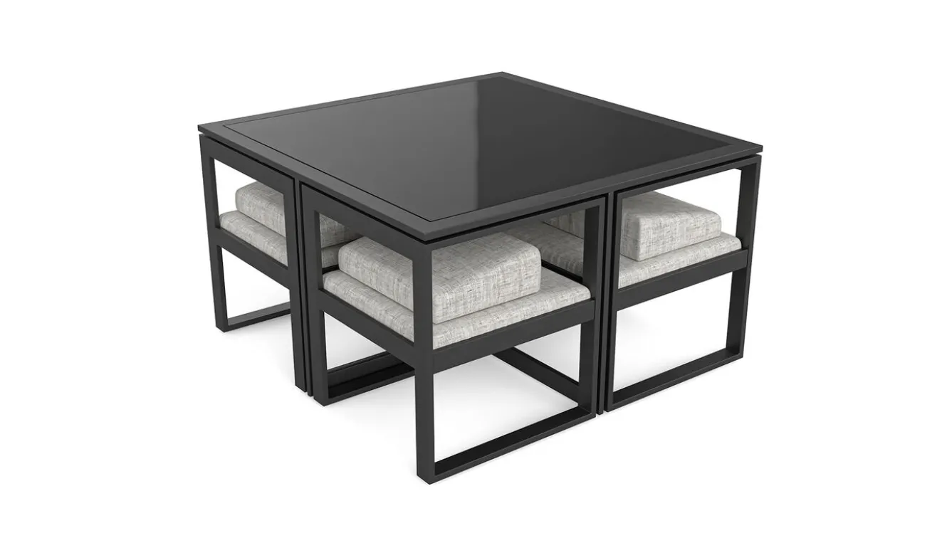 ARTELIA Ricardo Dining M Garten-Essgruppe, anthrazit/grau, Alu/Glas, inkl. 4 Sessel & Sitzkissen, platzsparendes Design