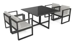 ARTELIA Ricardo Dining M Garten-Essgruppe, anthrazit/grau, Alu/Glas, inkl. 4 Sessel & Sitzkissen, platzsparendes Design