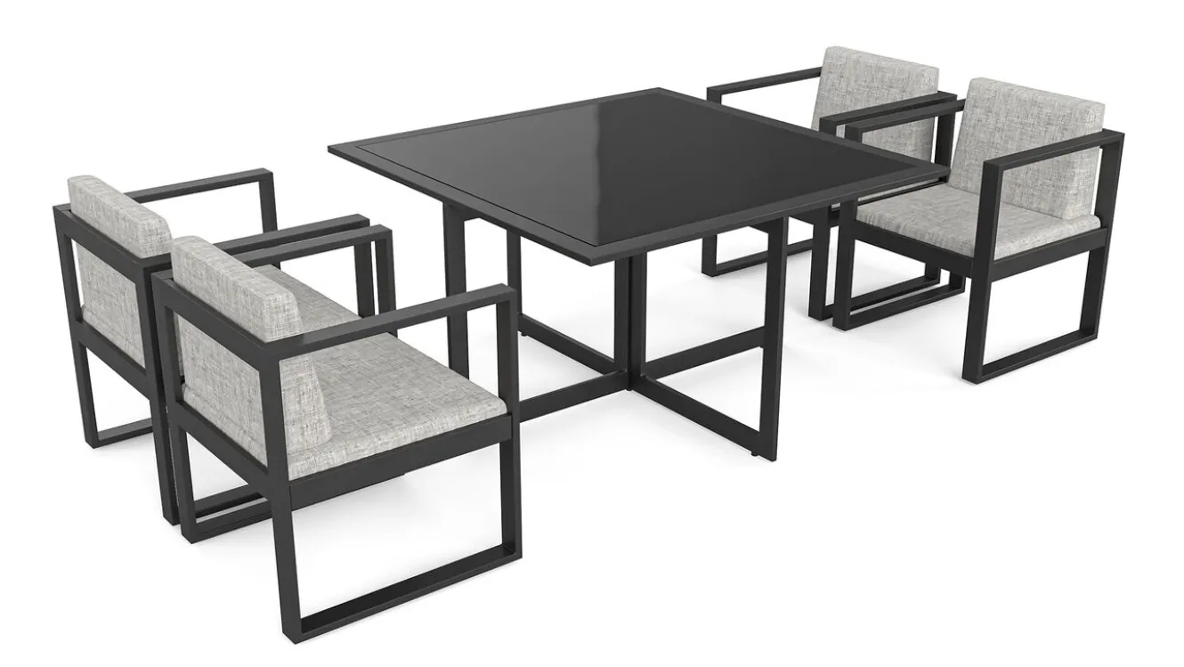 ARTELIA Ricardo Dining M Garten-Essgruppe, anthrazit/grau, Alu/Glas, inkl. 4 Sessel & Sitzkissen, platzsparendes Design
