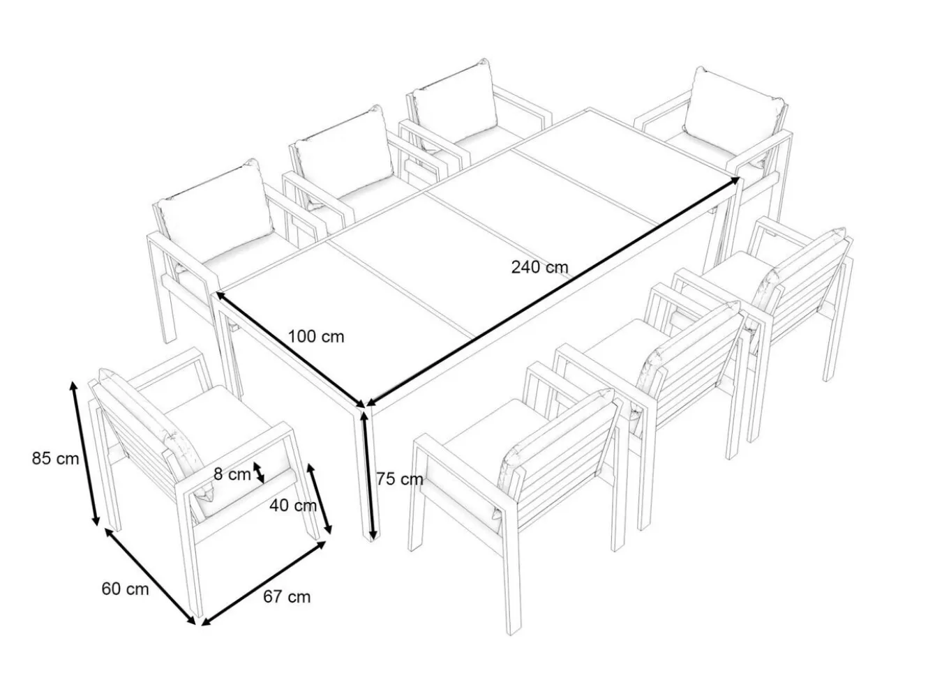 ARTELIA Rosario XL Garten-Essgruppe, anthrazit/grau, Alu/Glas, inkl. Tisch und 8 stapelbaren Stühlen