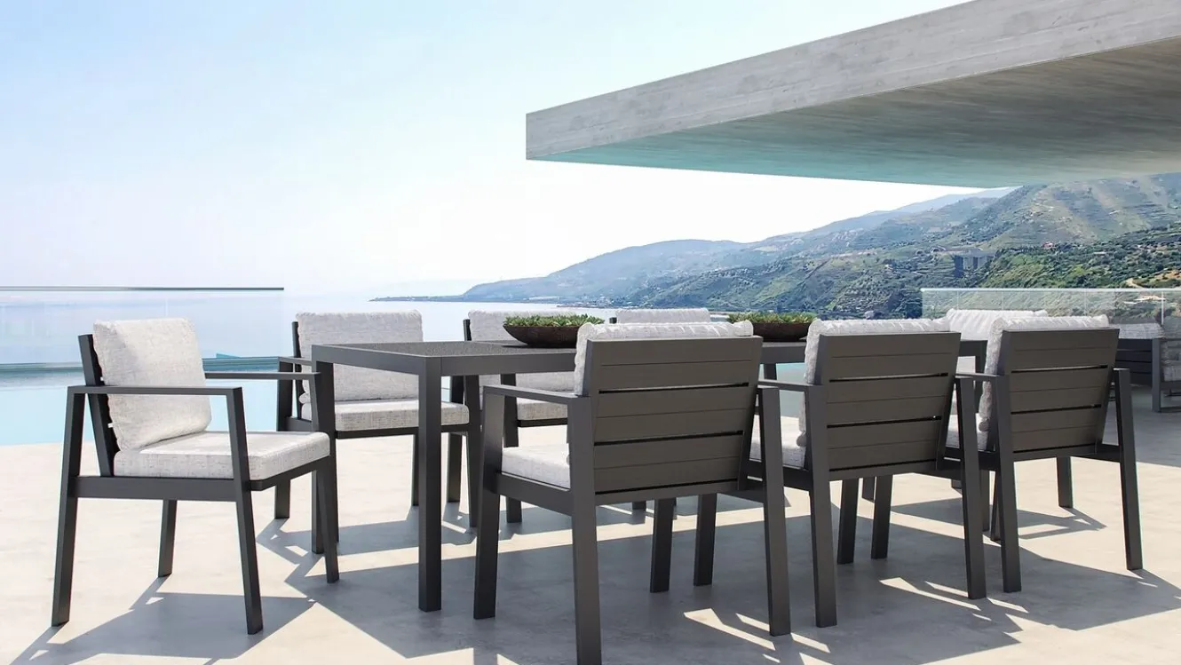 ARTELIA Rosario XL Garten-Essgruppe, anthrazit/grau, Alu/Glas, inkl. Tisch und 8 stapelbaren Stühlen