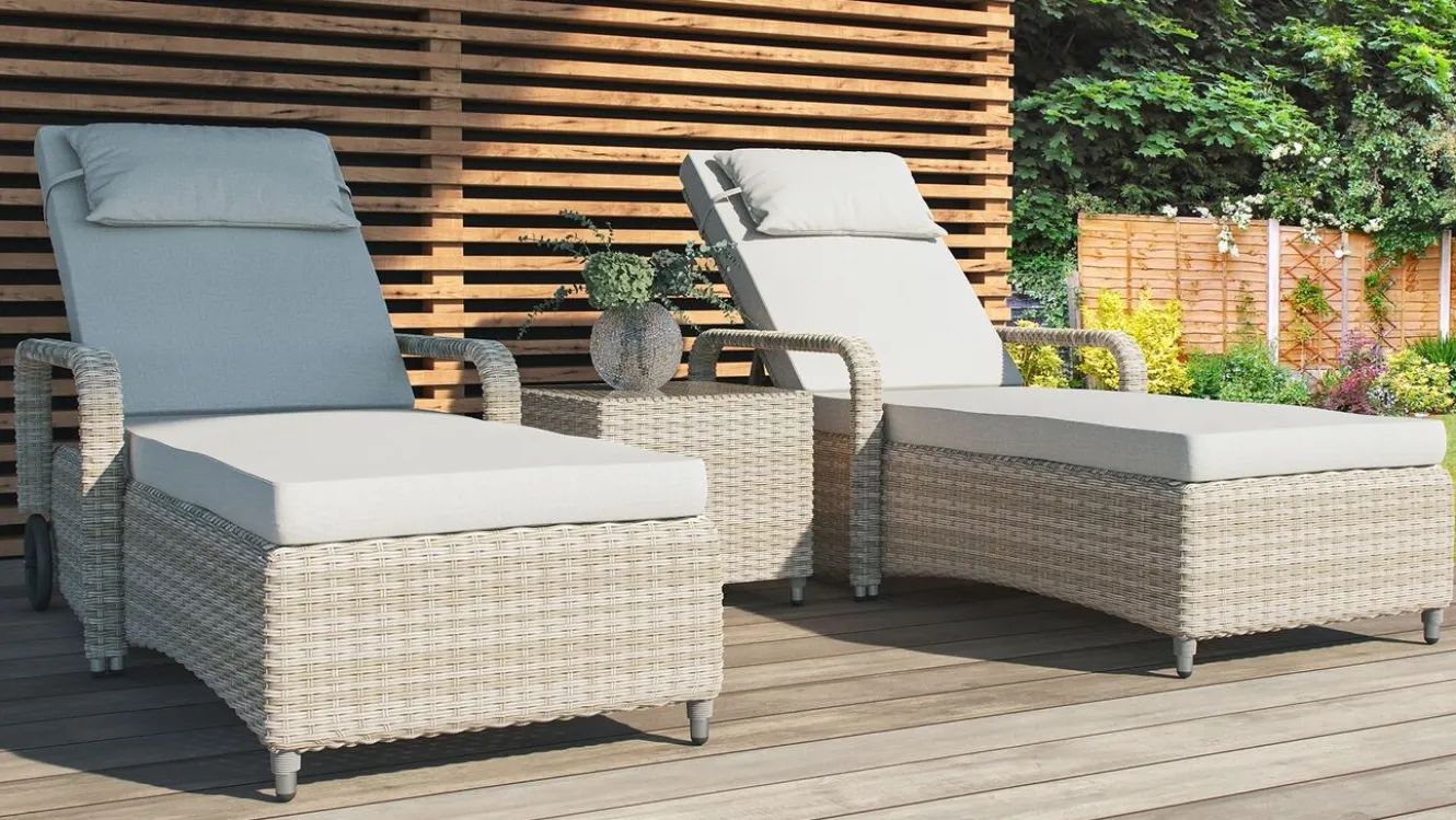 ARTELIA Sandy L Gartenliege, creme, Alu/Polyrattan, verstellbare Rückenlehne, inkl. Auflagen & Beistelltisch