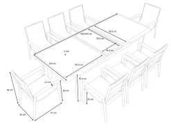 ARTELIA Santorini XL Garten-Essgruppe, weiß/grau, Alu/Textilene, ausziehbarer Tisch, Sessel stapelbar