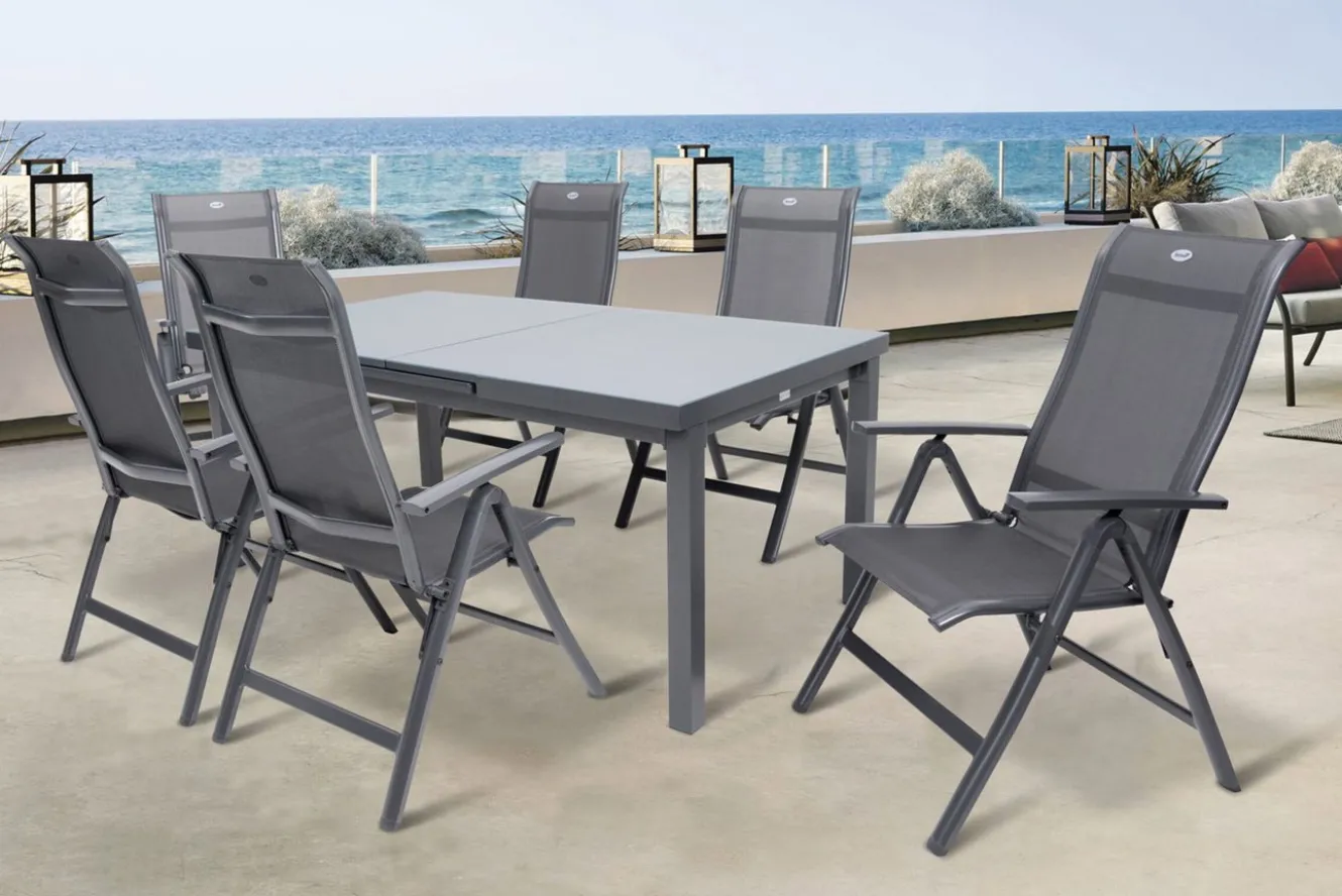 HARTMAN Alice Comfort Garten-Essgruppe, xerix, Alu/Textilene, Tisch 180/240x100cm, 6 Klappstühle