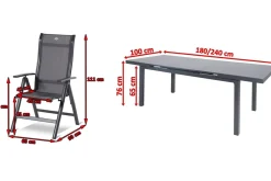 HARTMAN Alice Comfort Garten-Essgruppe, xerix, Alu/Textilene, Tisch 180/240x100cm, 6 Klappstühle