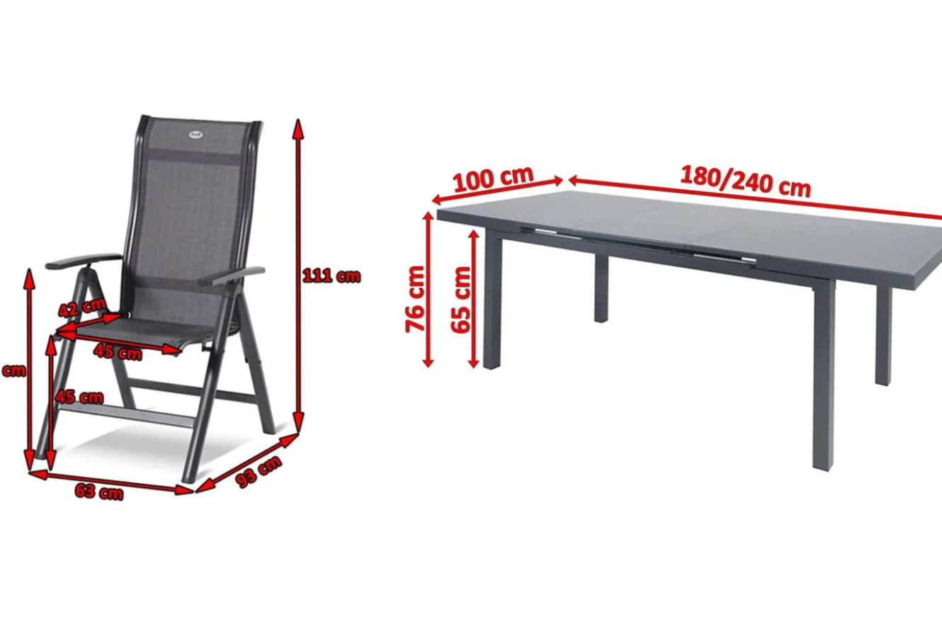 HARTMAN Alice Comfort Garten-Essgruppe, xerix, Alu/Textilene, Tisch 180/240x100cm, 6 Klappstühle