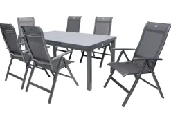 HARTMAN Alice Comfort Garten-Essgruppe, xerix, Alu/Textilene, Tisch 180/240x100cm, 6 Klappstühle